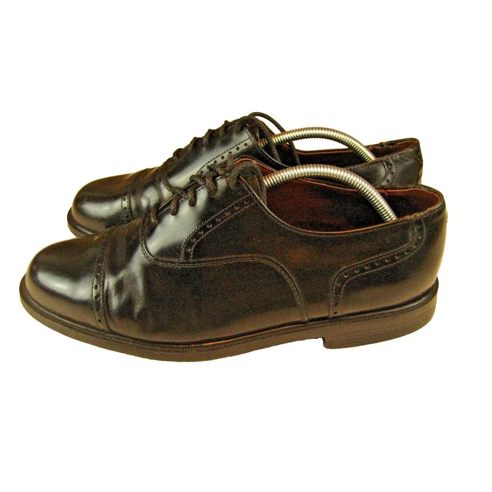 Mens Nunn Bush Black Leather Oxfords Cap Toe Lace Up Shoes sz 10.5W